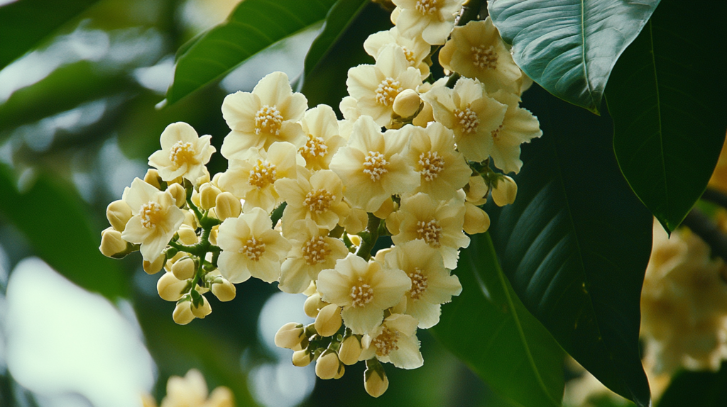 A Cananga Odorata tree with vibrant clusters of flowers