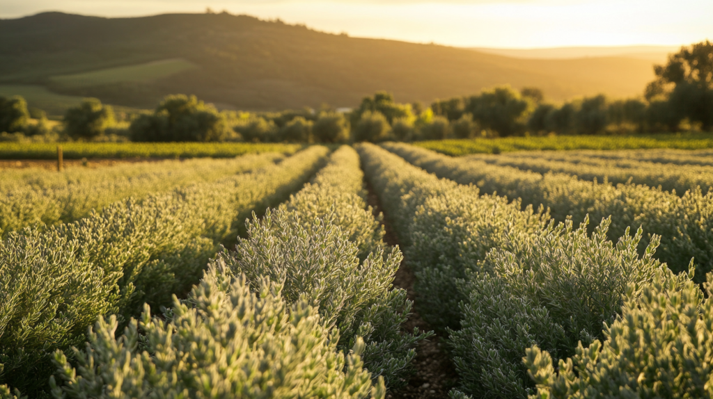 A lush field of sage plants gently swaying in the breeze