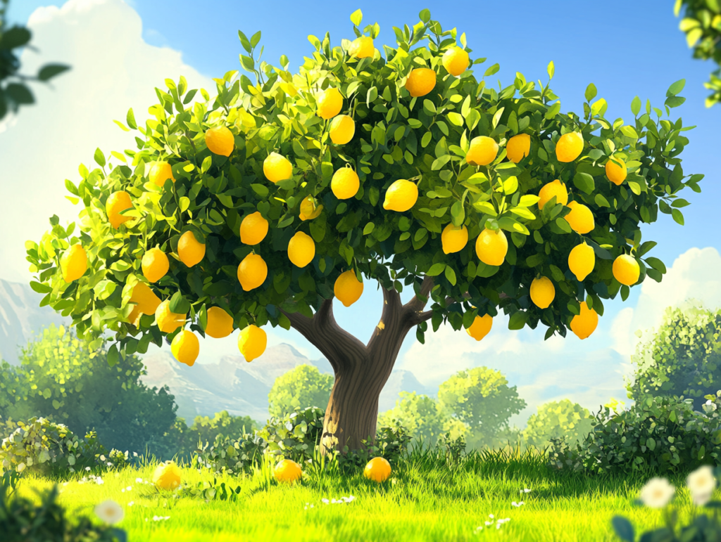 A lush lemon tree on a sunny day