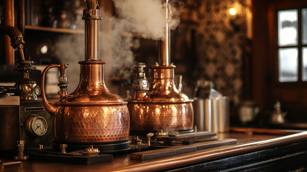 A vintage copper still for steam distillation of peppermint oil