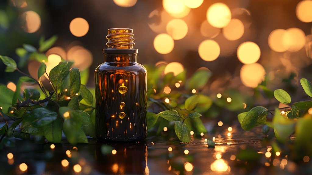 Glass bottle of Petitgrain essential oil