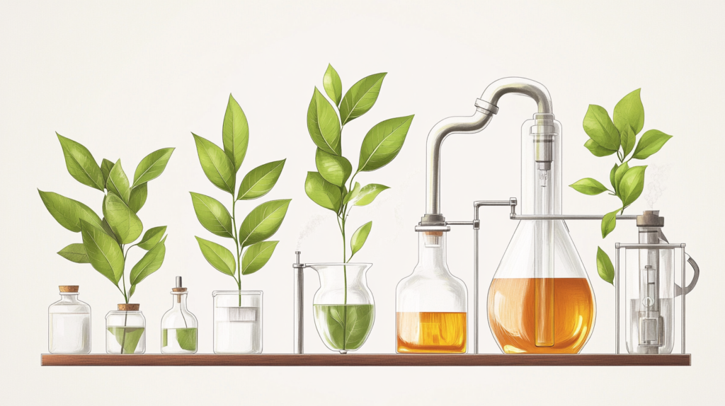 The steam distillation process of extracting Ravensara essential oil from leaves