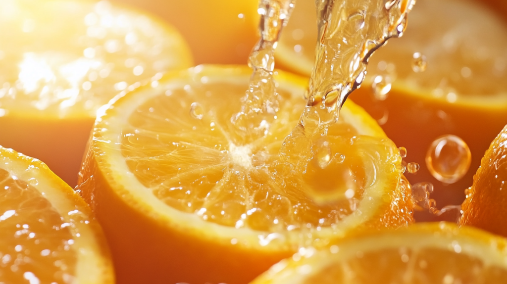 process of cold pressing essential oil from juicy, vibrant oranges