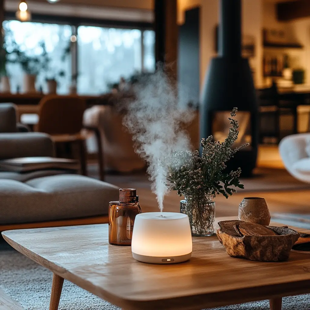 A beautiful and cozy home interior where the Sandalwood Australian essential oil diffuses, creating a tranquil atmosphere