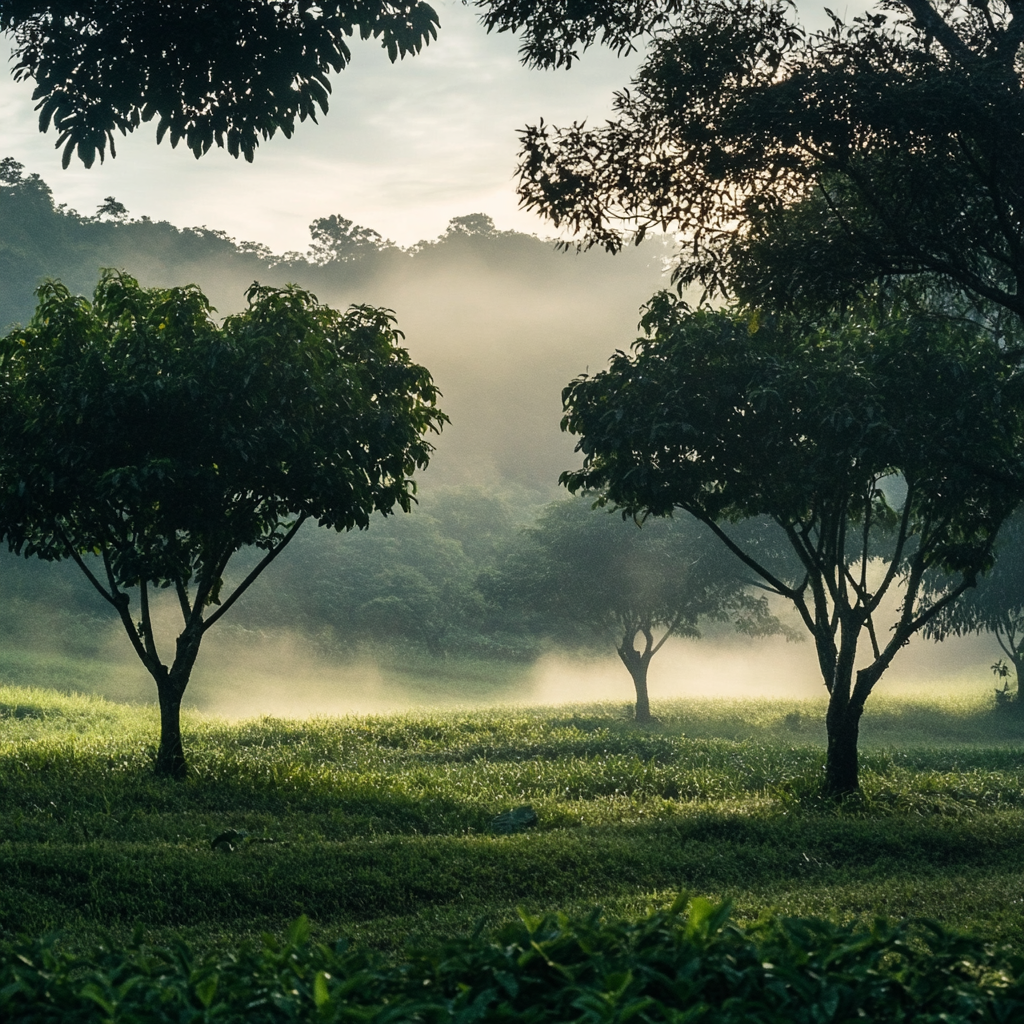 A serene nature scene featuring Cajuput trees