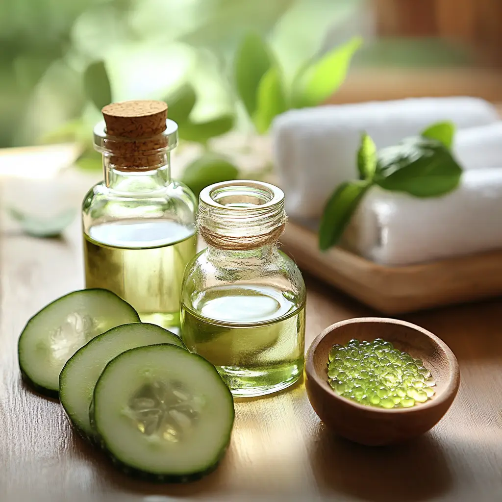 A serene spa setting with cucumber seed oil