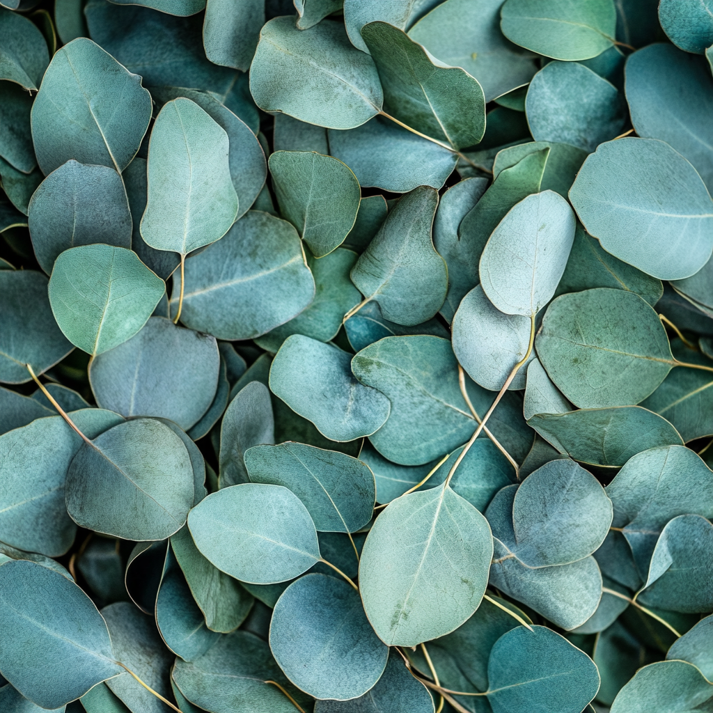 Close-up shot of eucalyptus leaves used for steam distillation