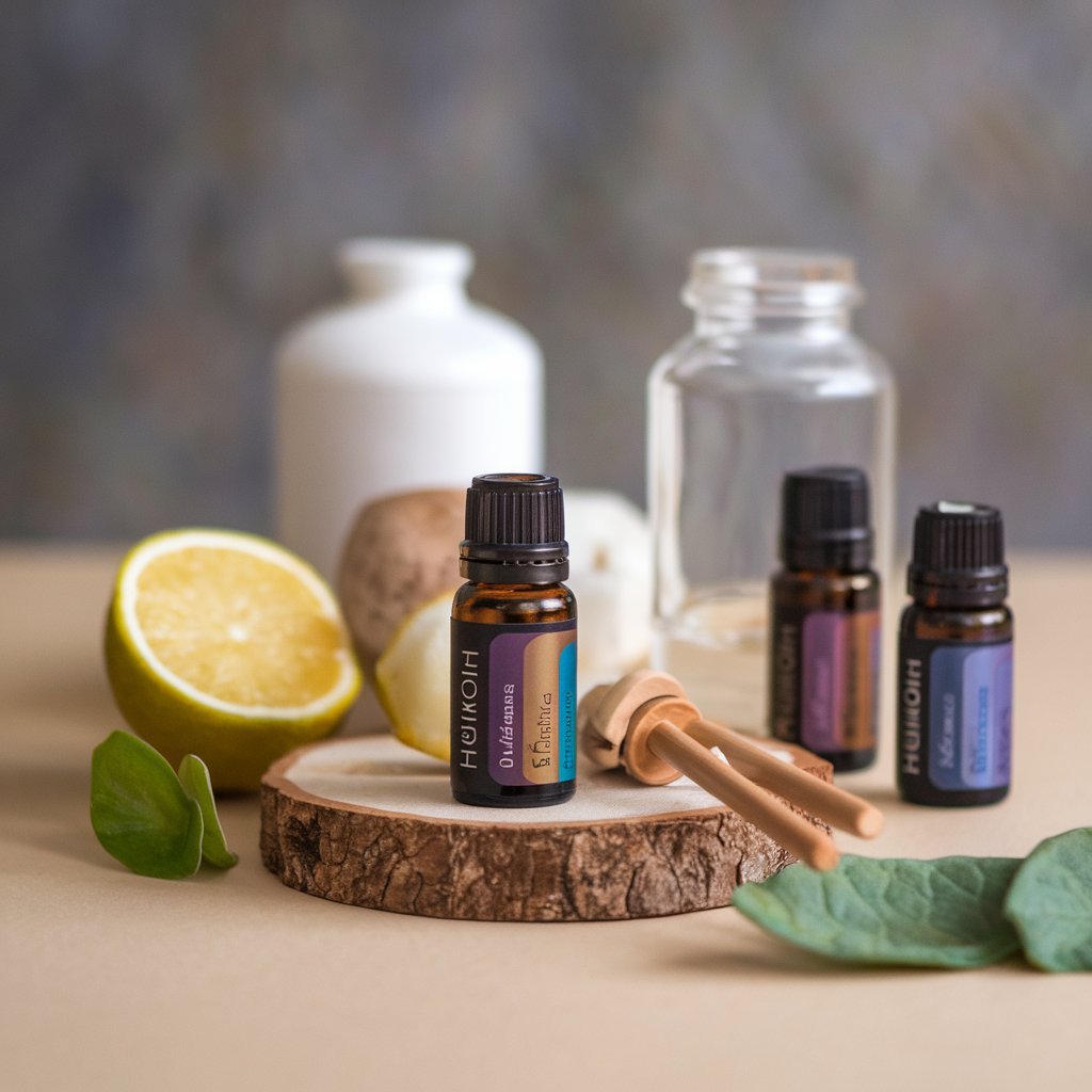 Essential oil blending setup with Ho Wood and other oils