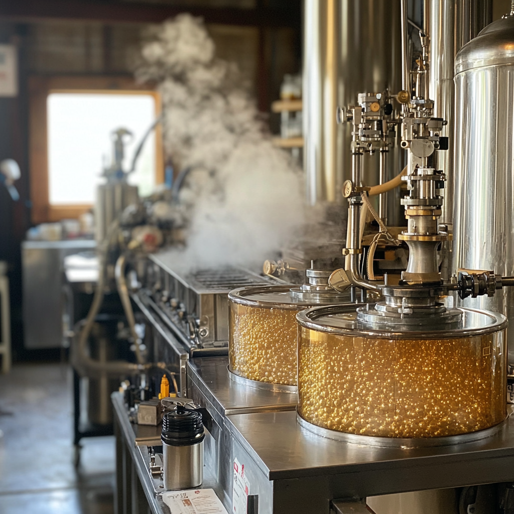 Essential oil extraction setup with steam distillation in progress