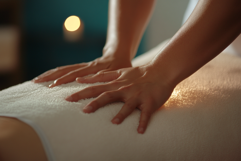 massage setting with the oil being applied