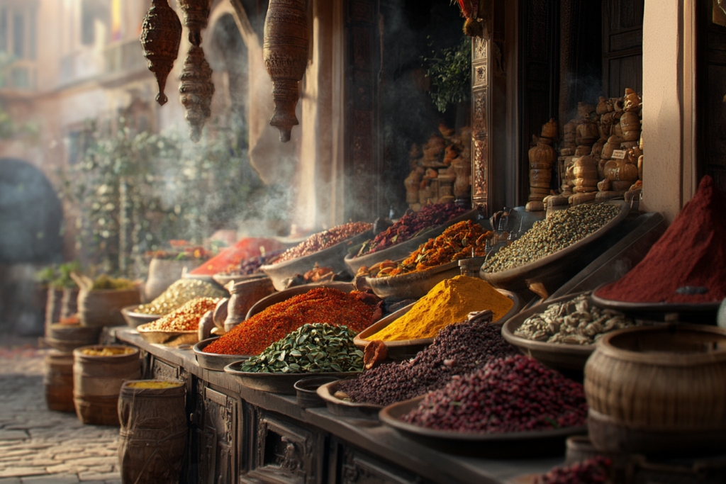 showcasing the warm and spicy aroma of a spice market