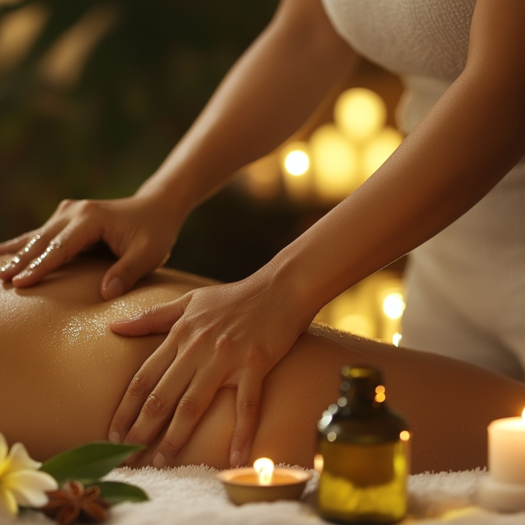 soothing massage with an emphasis on the abdomen and anise oil