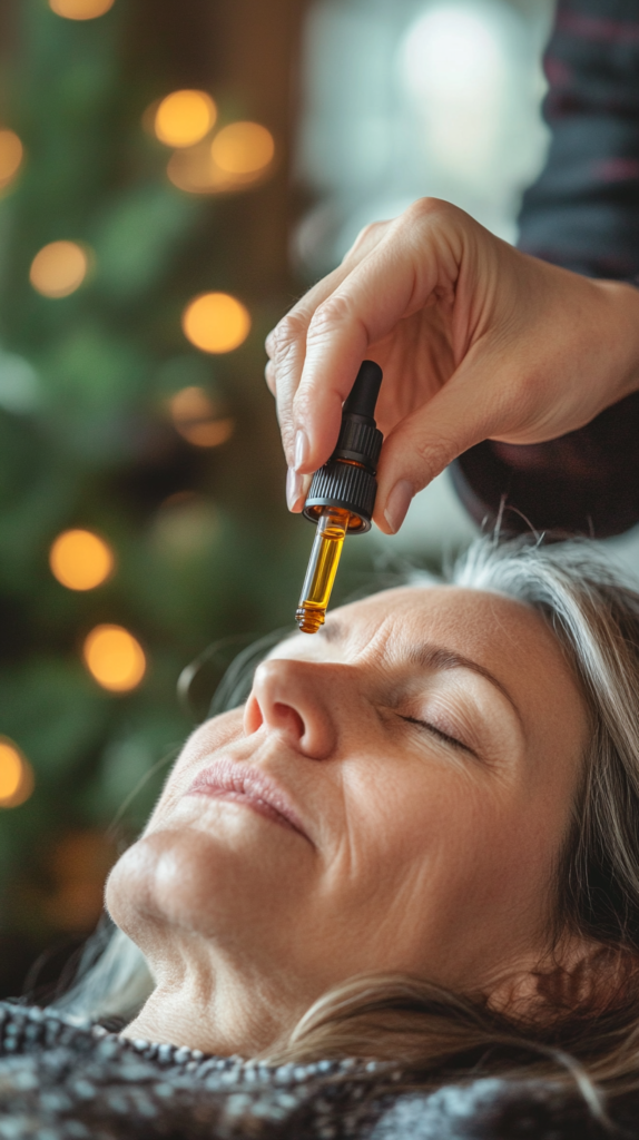  therapist carefully applying essential oil under a patient's nose, encapsulating care and healing.