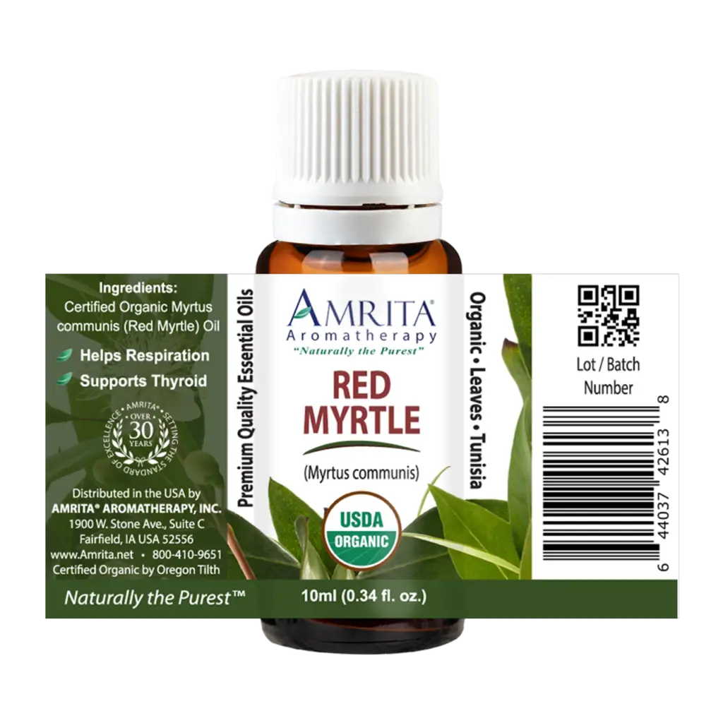 Discover Myrtle Red Organic Essential Oil, its rich aroma, and diverse benefits for respiratory, skin, and thyroid health.