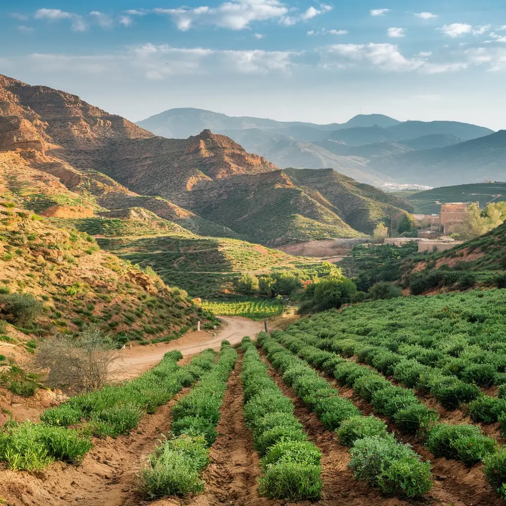 A picturesque view of Moroccan mountains where oregano is harvested.
