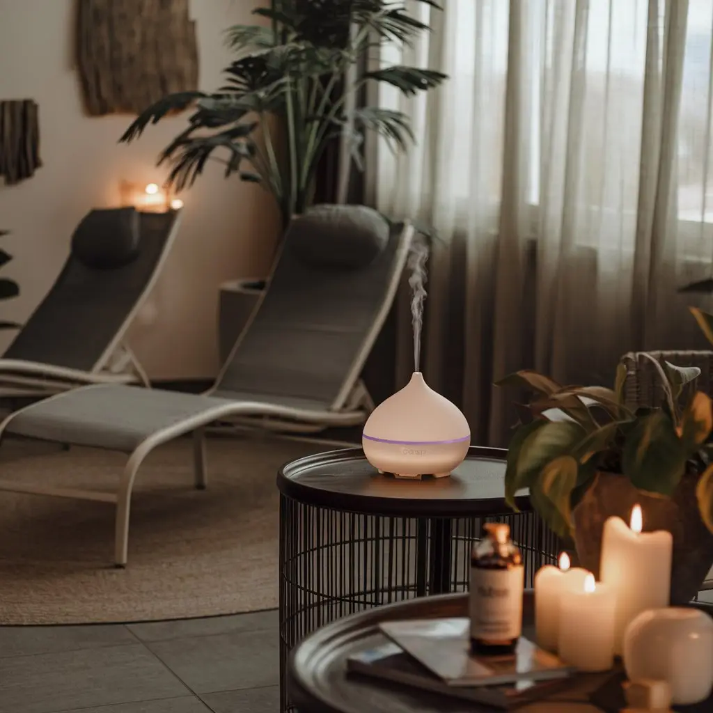A serene spa setting with Hyssop Cineol 1.8 Oil diffused