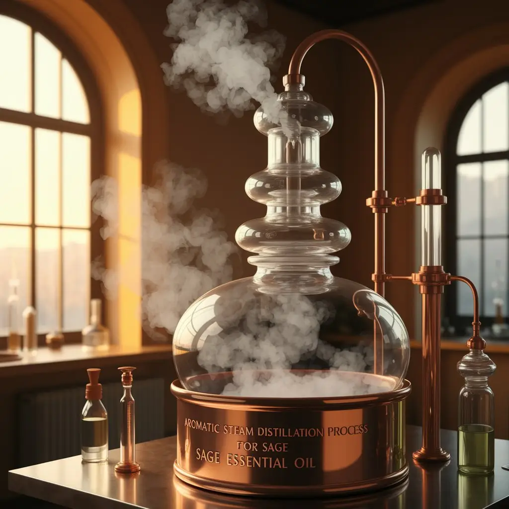 aromatic steam distillation process for sage essential oil